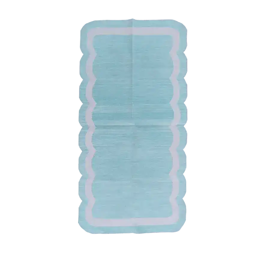 Classic Sky Blue Scallop Cotton Rug