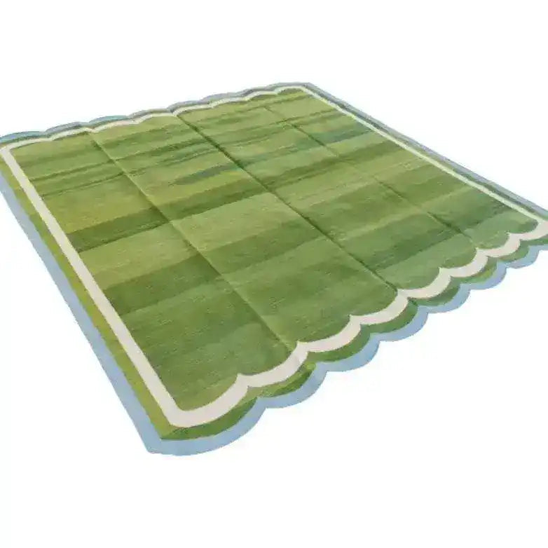 Handmade Reversible Cotton Scalloped Rug - Light Green