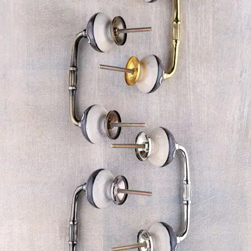 White Floral Brown Ceramic Cabinet Pulls - set of 4