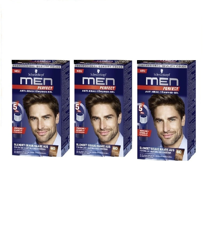 3xPack Schwarzkopf Men Perfect Anti-Grey Hair Gel - 7 Color Varieties