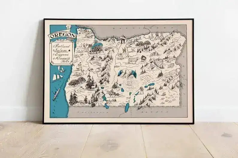 Vintage Oregon Map Print| Oregon Canvas Wall Art