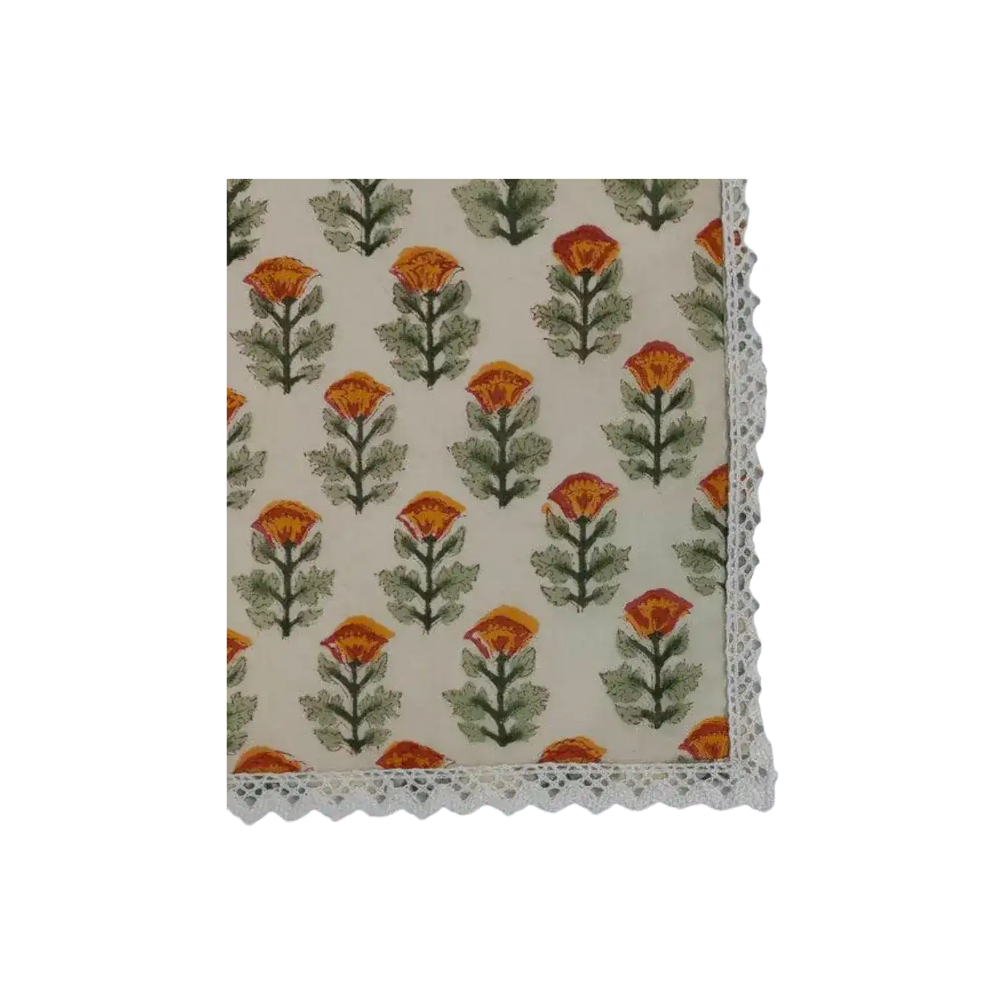 Beige Spring Floral Hand Block Printed Cotton Napkins