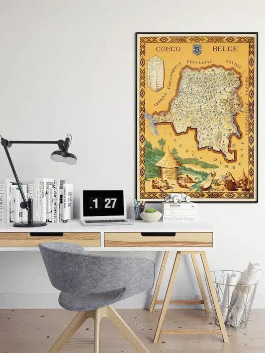 Colorful Pictorial Map of Belgian Congo| Canvas Wall Decor
